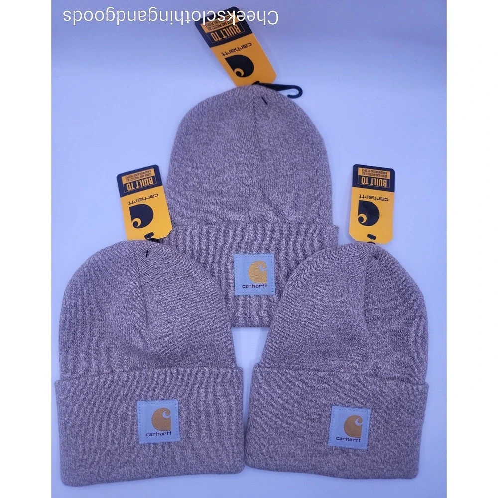 NWT Lot of 3 Carhartt A18 Acrylic Watch Hat Beanie Tan Taupe One Size